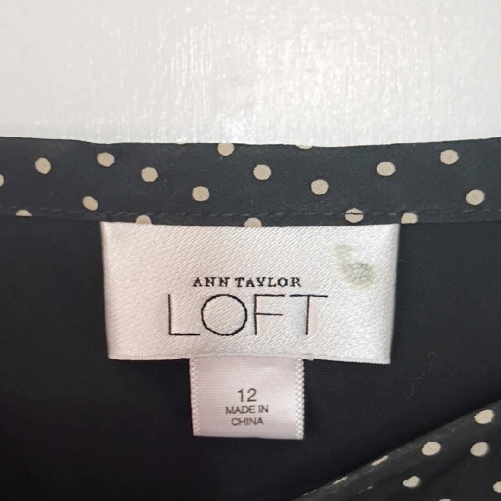 Ann Taylor LOFT Black White Polka Dot Silk Midi Skirt Size 12 Ruffled Hem 100% - Picture 2 of 8